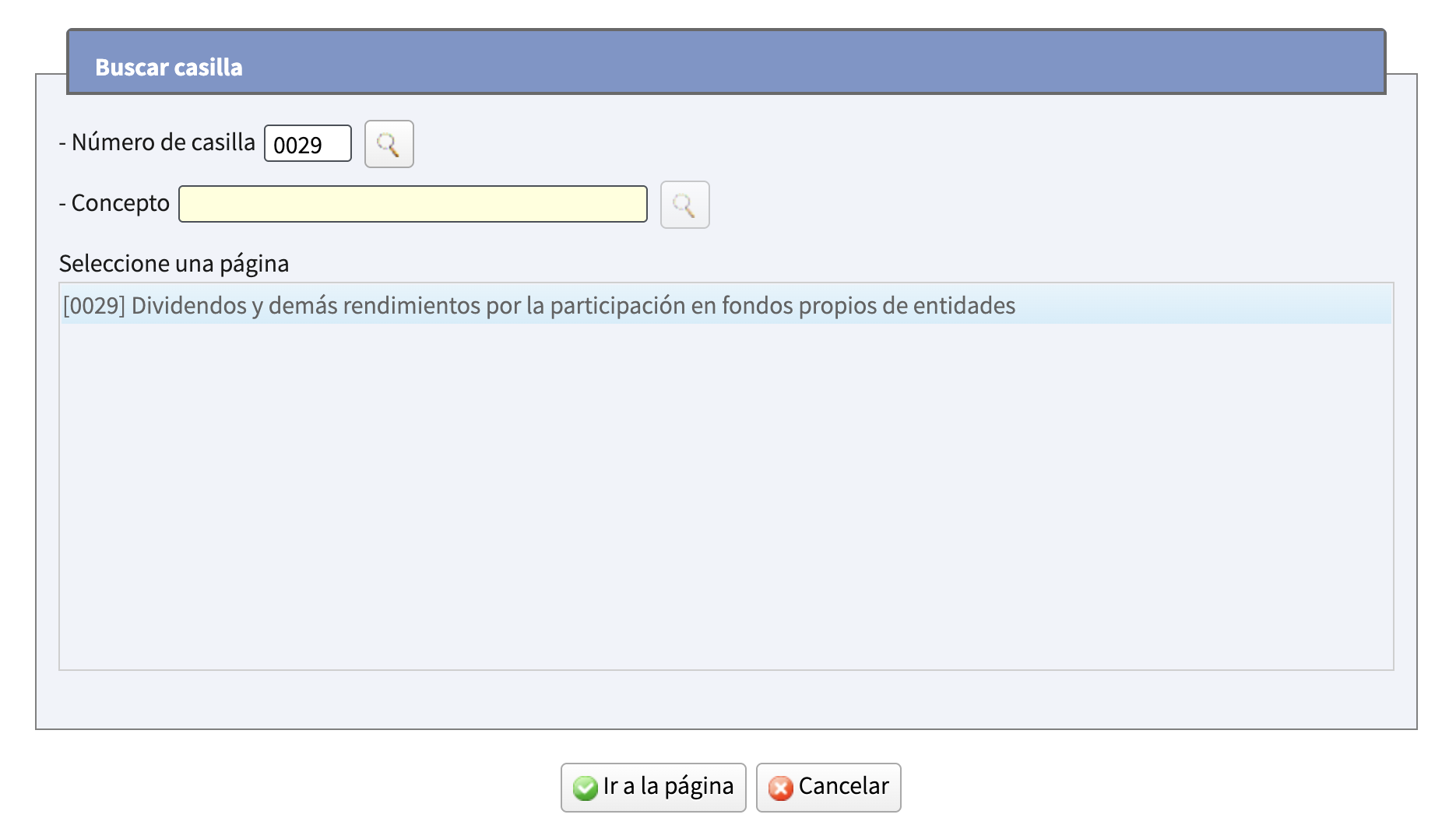 Resultado del buscador de casillas en Renta WEB con la opción Ir a la página